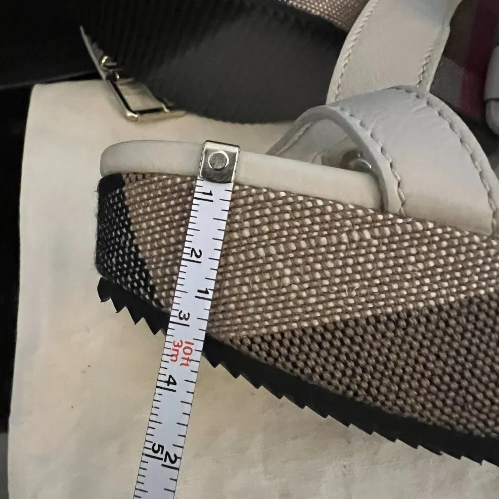 Burberry Brit Check White Leather Goldfinch Wedge Women's Sandals - Picture 11 of 15